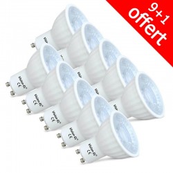 Pack de 10 ampoules LED GU10 6W 75° (Dimmable en option)