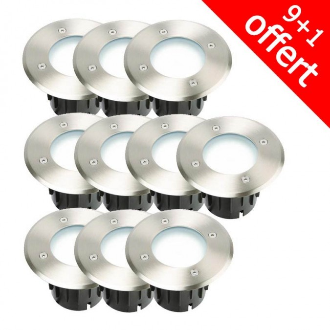 Pack de 10 spots encastrables extérieurs 230V 7W 60LED (9+1 offert)