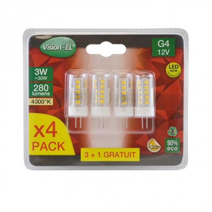 Pack de 4 ampoules LED G4 3W SMD - Blister