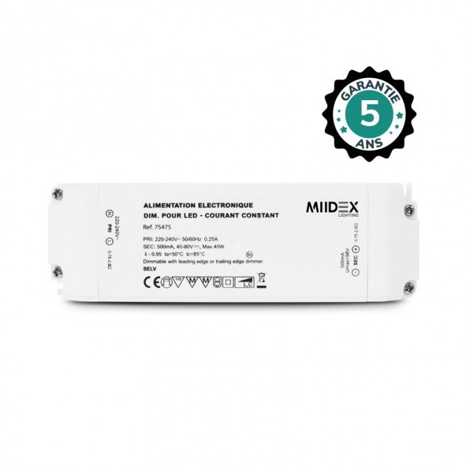 Alimentation pour LED 40-80VDC 40W Dimmable Coupure de phase - Garantie 5 ans