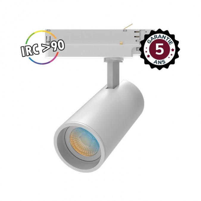 Spot LED sur Rail Blanc 15W CCT IRC90 - Garantie 5 ans