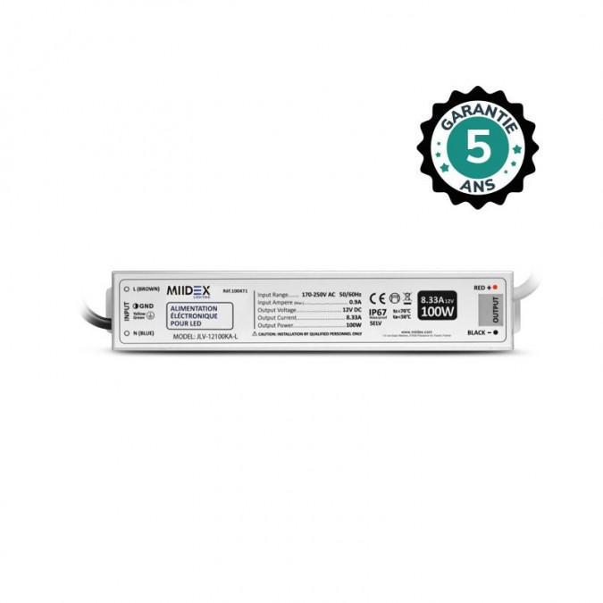 Alimentation pour LED 100W - 12V DC - IP67 - Garantie 5 ans