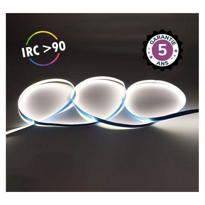 Bandeau LED COB 4000K 5 m 320 LED/m 9W/m IP20 - 24V - Garantie 5 ans