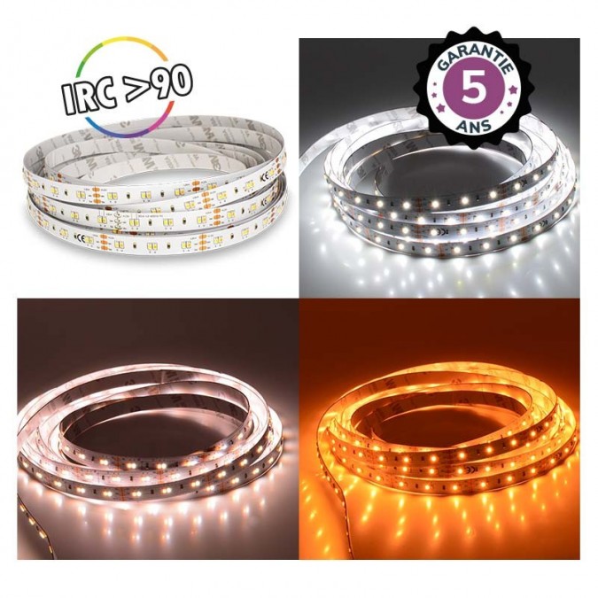 Bandeau LED DIMMABLE CCT 5 m 120 LED/m 50w IP20 - 24V - Garantie 5 ans
