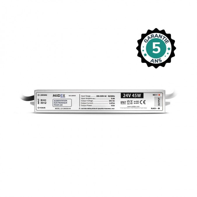 Alimentation pour LED 45W - 24V DC - IP67 - Garantie 5 ans