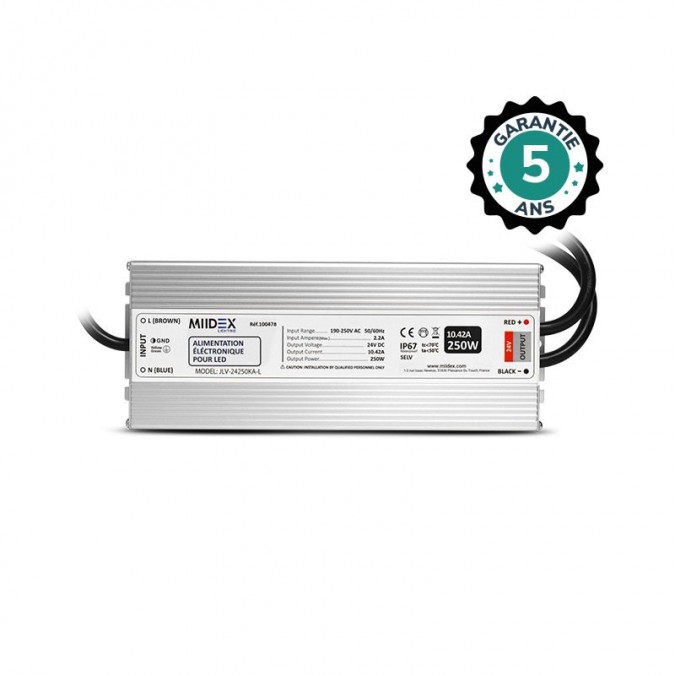Alimentation pour LED 250W - 24V DC - IP67 - Garantie 5 ans