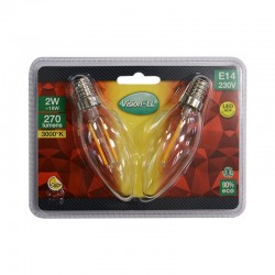 Lot de 2 Ampoules LED E14 2W COB Filament Flamme - Blister