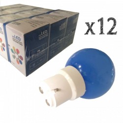 Lot de 12 ampoules LED B22 1W Bleues Incassables (équivalence 10W) pour Guirlande Extérieure