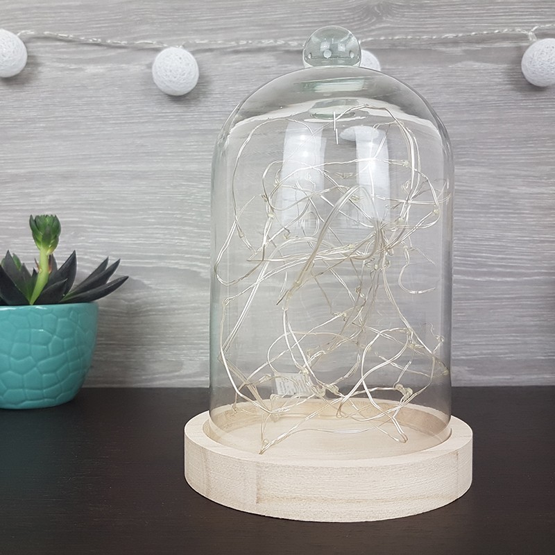 Vase avec guirlande 40 micro LED en verre H14cm blanc chaud piles fil  argenté