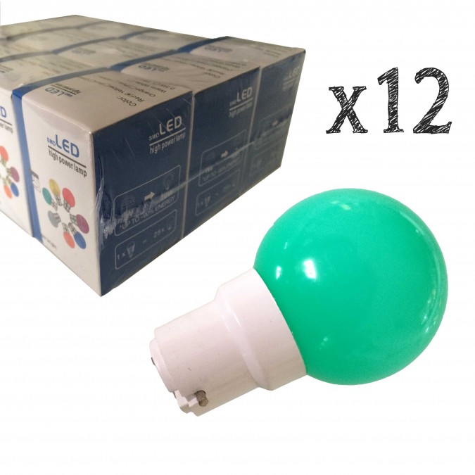 Lot de 12 ampoules LED B22 1.5W Bleues Incassables (équivalence 15W) pour Guirlande Extérieure