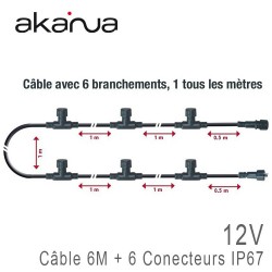 Câble Chaînage 6 mètres + 6 Sorties IP67 12V