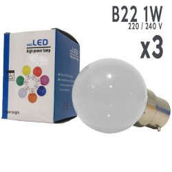 Lot de 3 ampoules LED B22 1W Blanc Froid Incassables (équivalence 15W) pour Guirlande Extérieure